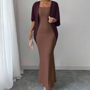 Fashion Nova Brown Maxi Dress with Purple Cover-Up